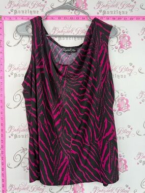 Digital plus tank top Black & Fuchsia Zebra-Print Cowl Neck Camisole Y2K